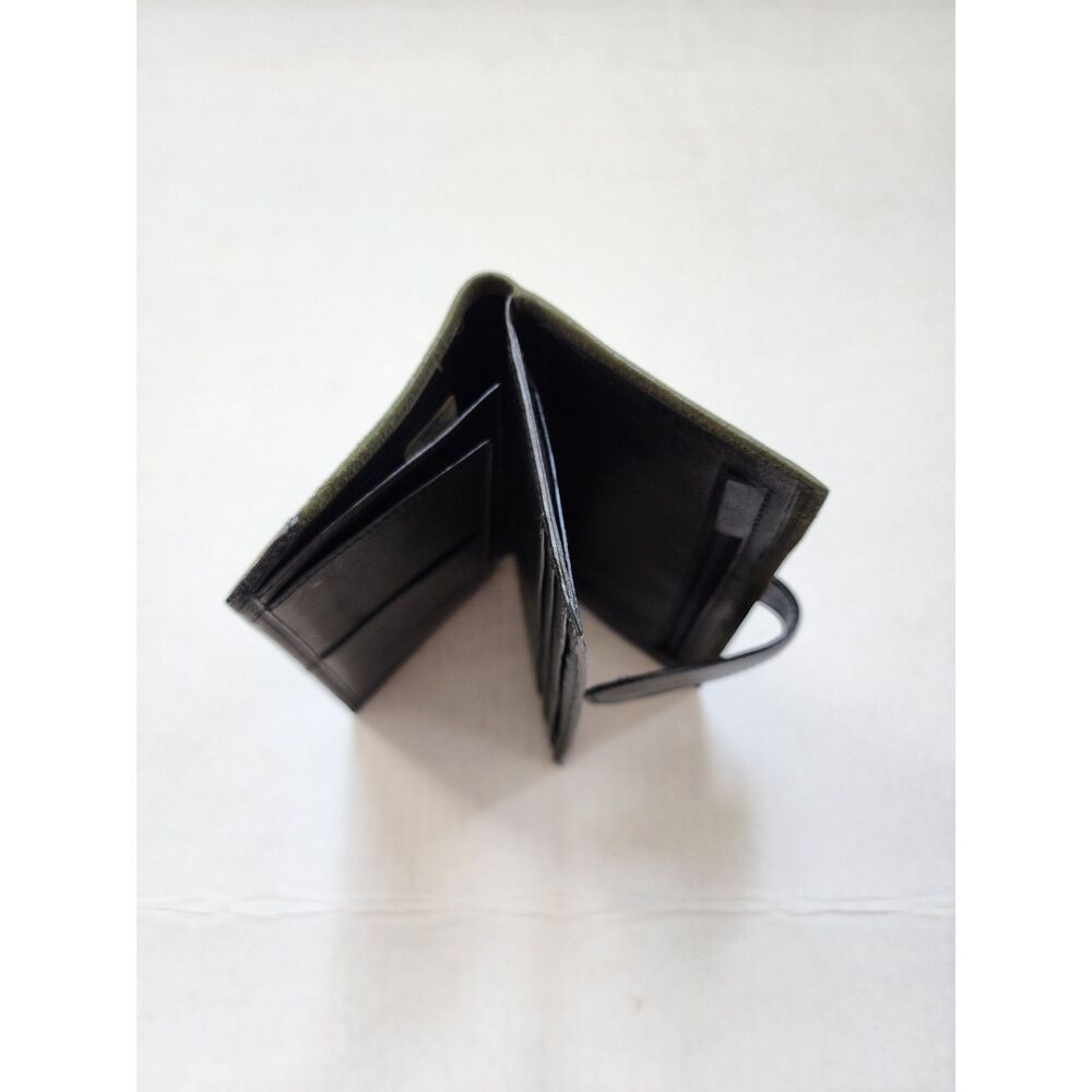 Vintage Colorblock Leather & Suede Long Bifold Wallet Black Green - Picture 6 of 9